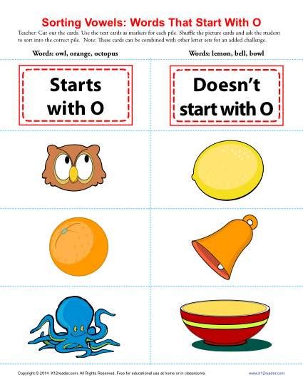 Words Starting With O Beginning Vowel Worksheets