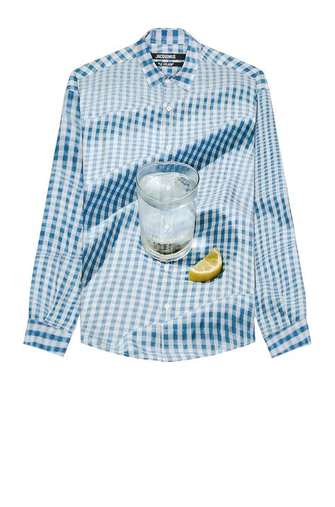 Jacquemus Simon Shirt In Print Blue Tablecloth Fwrd