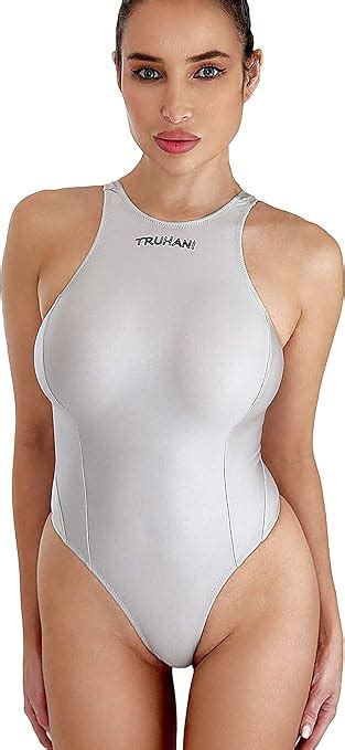 Truhani Sexy Cute Sheer One Piece Thong Swimsuit See Through High Neck