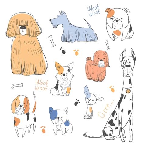 Set Of Cute Dogs Doodle Dogs Are Thinking About Something Vector