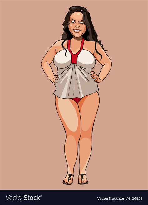 Cartoon Fat Girl Smiling Standing With Arms Akimbo