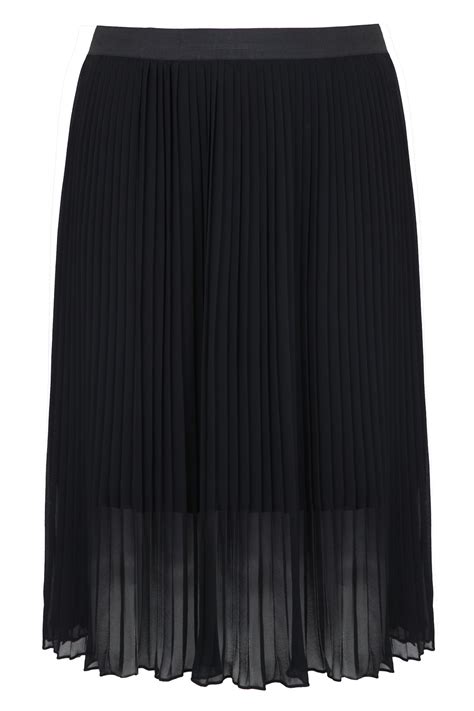 Black Chiffon Pleated Midi Skirt With Elasticated Waist