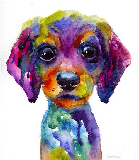 Colorful Whimsical Daschund Dog Puppy Art Painting By Svetlana Novikova