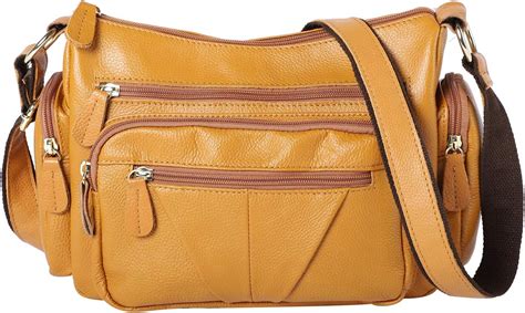 Mustard Genuine Leather Multi Compartment Messenger Crossbody Bag