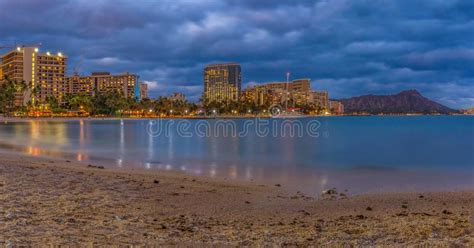 Waikiki Beach And Honolulu Skyline In Hawaii Stock Photo Image Of