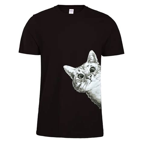 Teeheart Funny Sneaky Cat Men T Shirt Cute Cat Printed Cotton T Shirt Short Sleeve Casual Basic