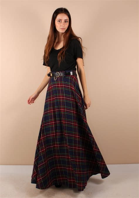 Vintage 70s Plaid Maxi Skirt Super Long And By Shopcollect