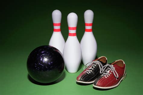 Bowling Ball Bowling Shoes And Bowling Pins Side By Side Photograph By
