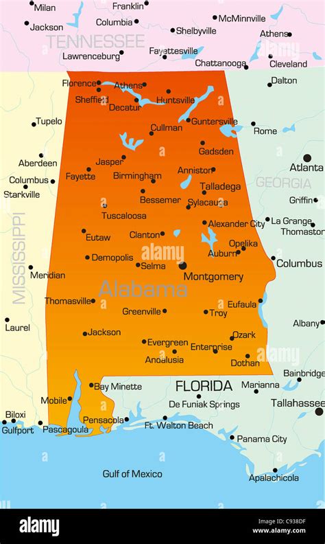 Vector Color Map Of Alabama State Usa Stock Photo Alamy