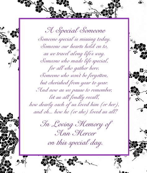 In Loving Memory Cards Custom Wedding Memorial Poem