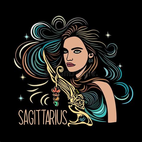 Sagittarius Zodiac Sign With Girl Vector Art Stock Vector