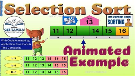 Selection Sort Algorithm Animated Example By Cse Tamila Youtube