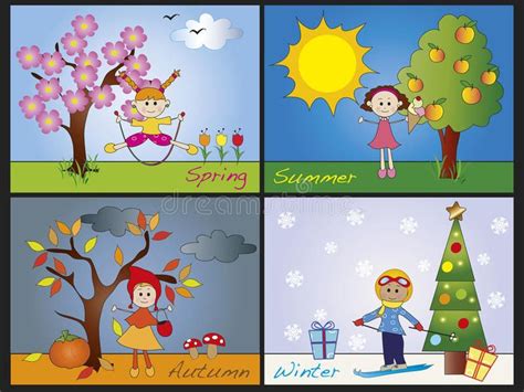 Seasons Illustration Of Four Seasons With Children Sponsored Ad