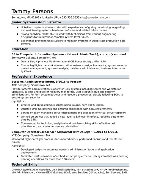 Junior system administrator resume samples. Tasks for freshers in college