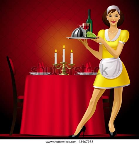 Vector Image Young Waitress Red Restaurant Stock Vector Royalty Free