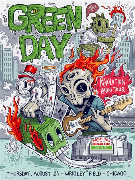 The Poster For Green Day Featuring Skeletons Playing Guitars