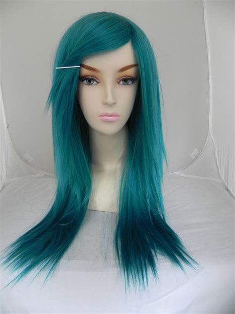 Great savings & free delivery / collection on many items. ON SALE / Teal Blue Green / Long Straight Layered Wig di ...