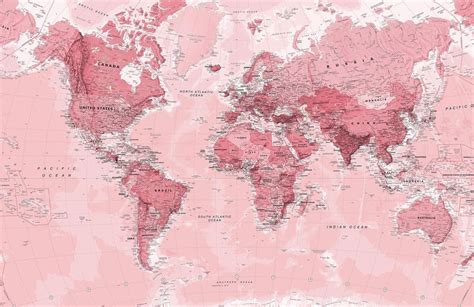 Why do we love vintage maps so much? Pink World Map Wallpaper Mural | Papel de parede do ...