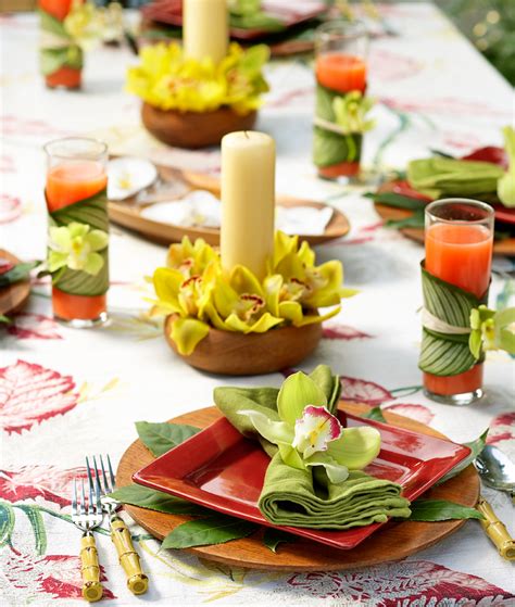 Blulu hawaiian tropical luau theme party decoration supplies, luau party hanging swirls hanging hibiscus swirls flower foil swirl ceiling decorations for summer party theme supplies, 30 count. Hawaiian Luau Table Decoration Ideas Photograph | How to Set
