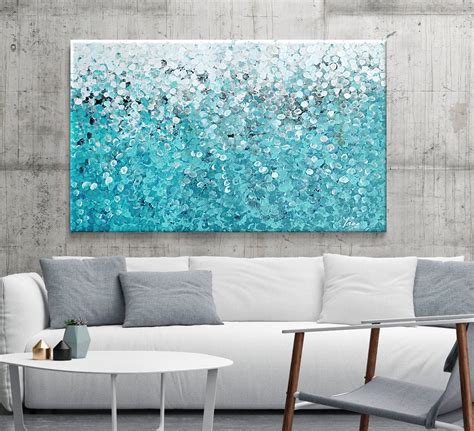 Abstract Painting Turquoise Dot Painting Extra Large Wall Etsy