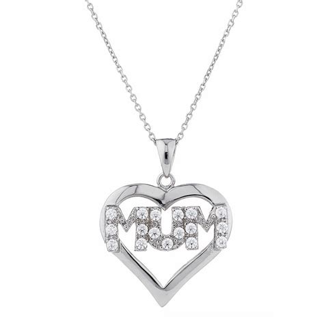 925 Sterling Silver Cz Heart Mum Pendant With Chain