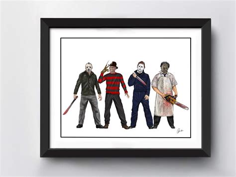 Horror Movie Art Print A4 Size Freddy Krueger Michael Myers