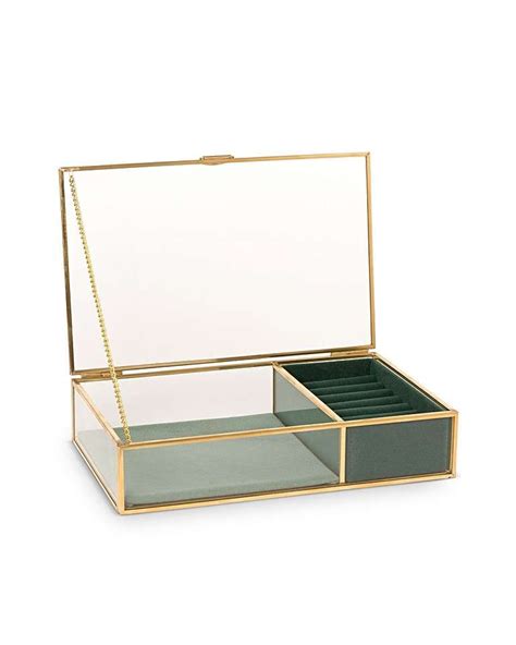 Gold Glass Green Velvet Jewellery Box Small Glass Jewelry Box