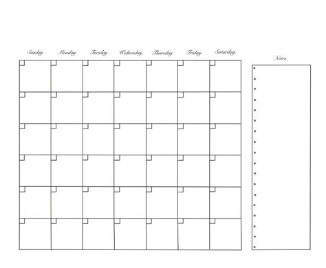 Blank Monthly Calendar Printable Etsy