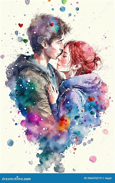 Couple In Love Hugging And Kissing Young Love Ai Generated Watercolor Illustration Of Kissing