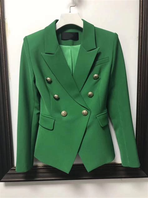 Green Women Jacket Brand High Quality Designer Womens Blazer Double