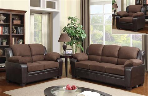 Contemporary Two Tone Sofa Set Upholstered In Chocolate Microfiber Los