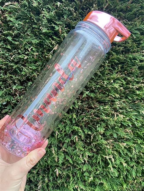 Personalised Glitter Water Bottle With Straw Built In 500ml Etsy