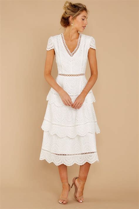 Lovely White Eyelet Midi Dress Short Sleeve Lace Midi Dress 68
