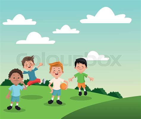 Group Of Happy Boys Cartoon Kids Stock Vector Colourbox