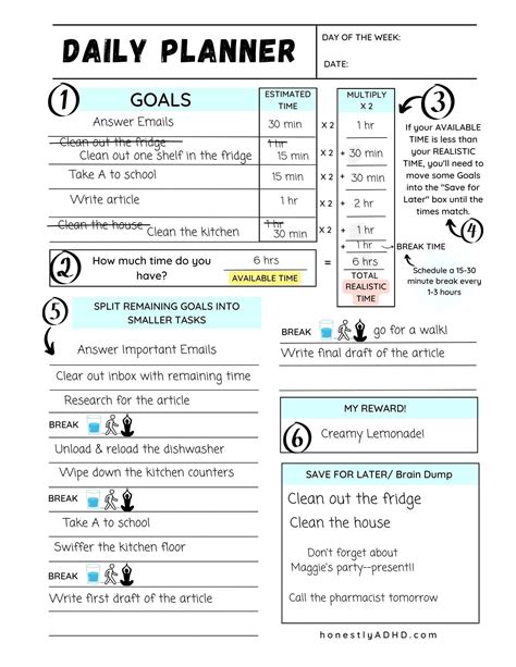 Free Printable Adhd Daily Planner Achieve Realistic Goals Honestly Adhd