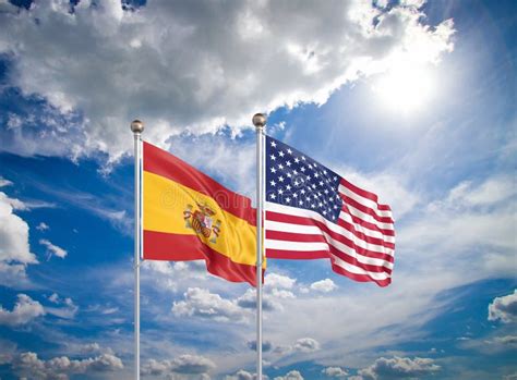 United States Of America Vs Spain Thick Colored Silky Flags Of America