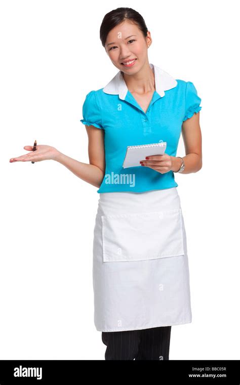 Waitress Smiling At Camera Holding Notepad Stock Photo Alamy