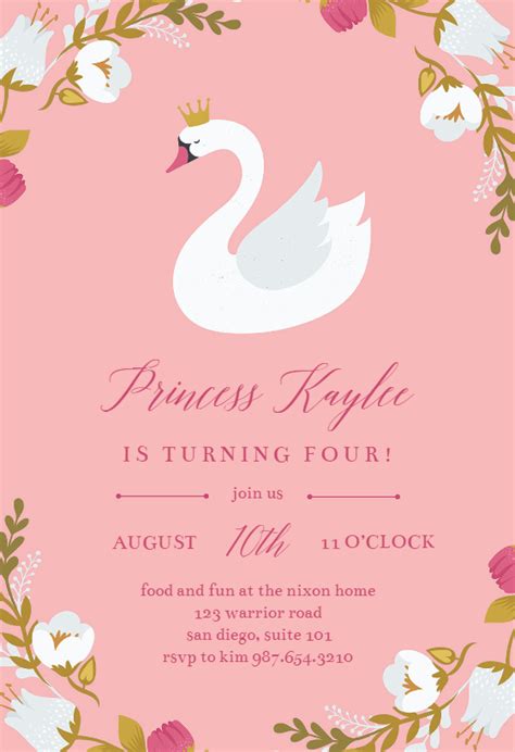 princess swan birthday invitation template