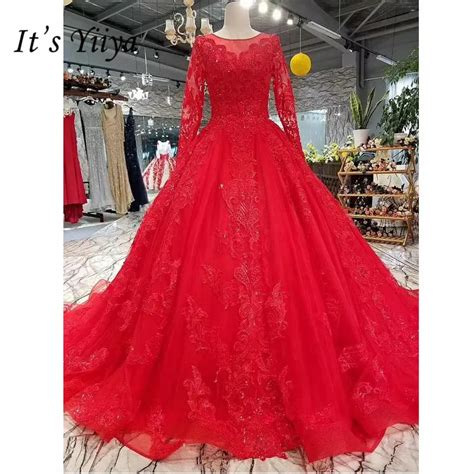 buy it s yiiya new long sleeve red train bride gown luxury trailing wedding
