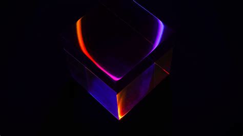 Download Wallpaper 2560x1440 Cube Neon Reflection Glare Dark