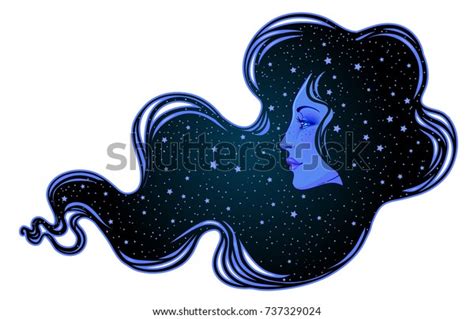 The Profile Of A Girl With He Hair Full Of Stars Inside Female