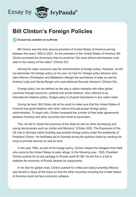 Bill Clintons Foreign Policies 620 Words Essay Example