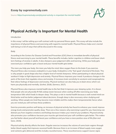 Physical Activity Is Important For Mental Health Free Essay Example Words SupremeStudy