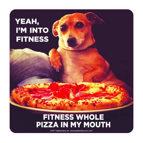 Im Into Fitness This Whole Pizza In My Mouth Coaster Dog Pup Retro