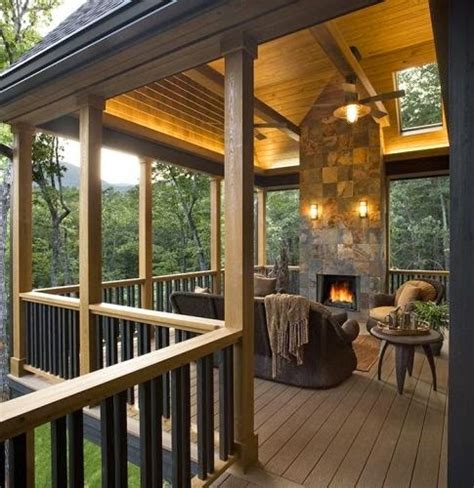 Covered Deck With Fireplace Backyards Click
