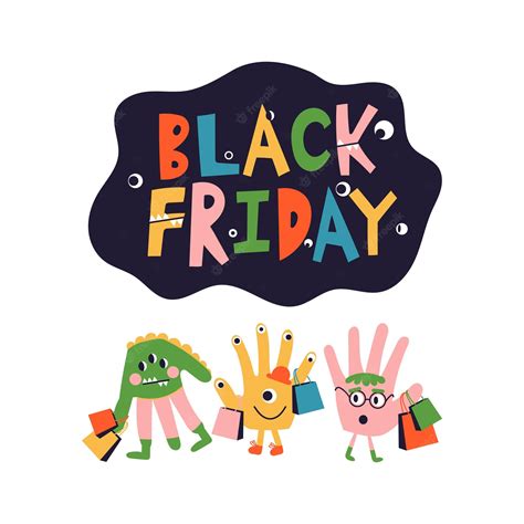 Premium Vector Cartoon Black Friday Kids Characters Monsters Hand