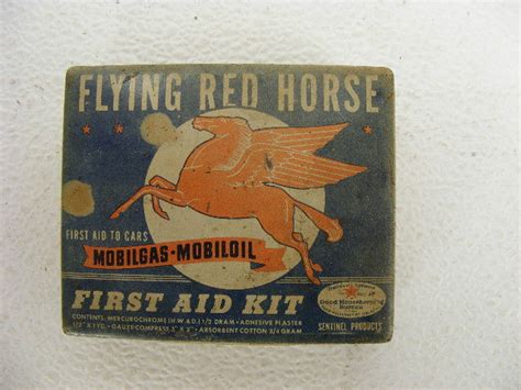 An Old Mobilgas Mobiloil Flying Red Horse First Aid Tin Depicting The