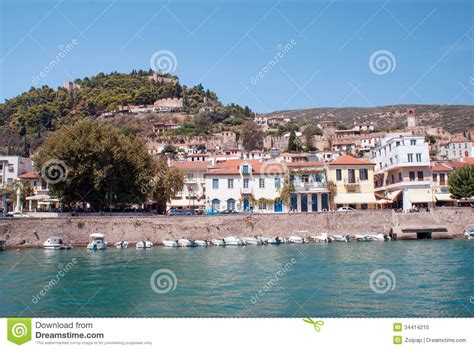 Traditional Fishing Boats In Main Port Of Nafpaktos Stock Photo Image