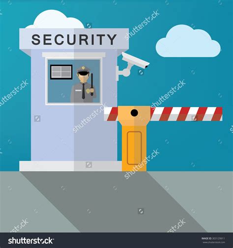 Security Guard With Closed Barrier Gate Stock Vector Illustration