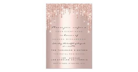 Spark Glitter Drips Rose Lux Bridal Sweet 16th Invitation